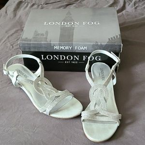 London Fog demi wedge dress sandal silver size 9